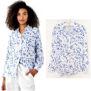 Rails Ellis Cotton Gauze Button Up Blue Spotted Shirt